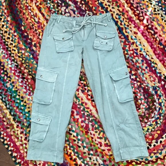 Free People Tahiti Light Blue Cotton Elastic Drawstring Waist Cargo Pants - Picture 5 of 8